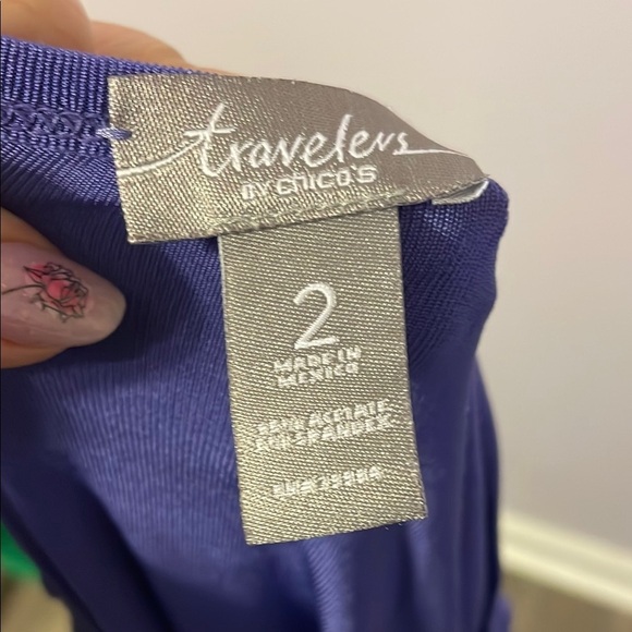 Chico’s Travelers Collection Slinky Purple Asymmetrical Tunic Top size 2 (L/12) - Picture 4 of 15